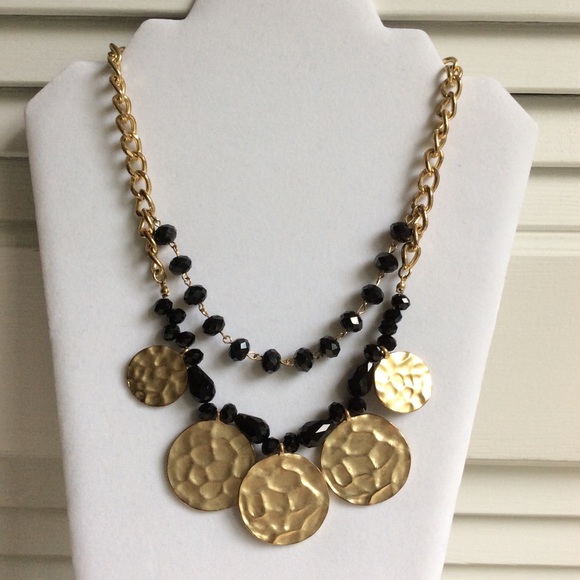 Fashion Jewelry Jewelry - Statement Necklace w/Black Beads & Gold Circles.